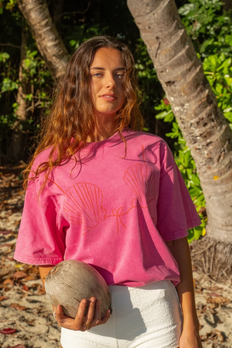 seashell bralette acid wash tee