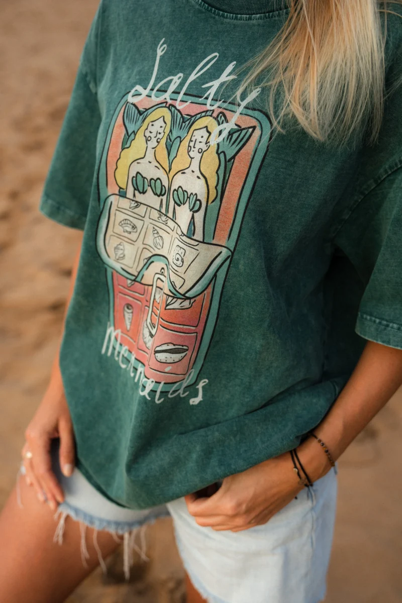 salty mermaids acid wash tee