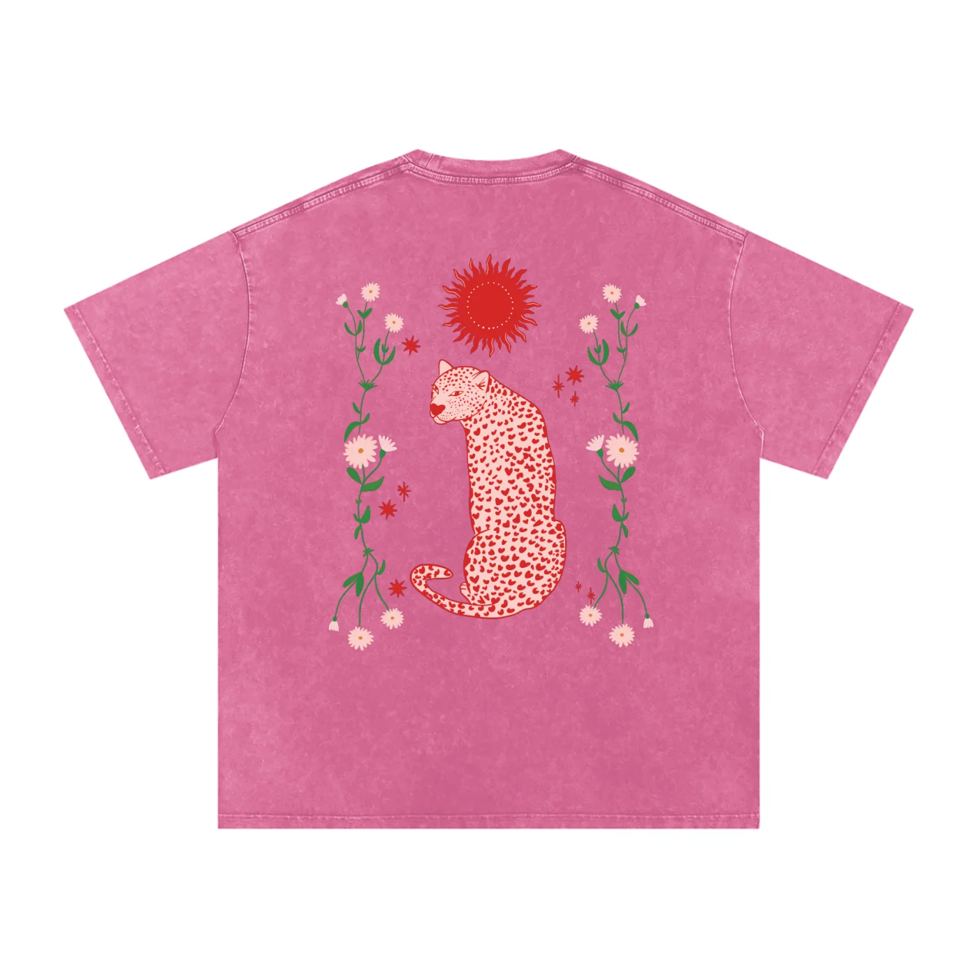 pink leopard acid wash tee