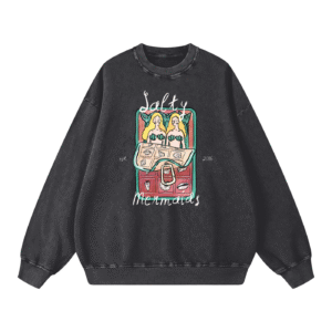 salty mermaids - Acid Wash Oversize Sweatshirt
