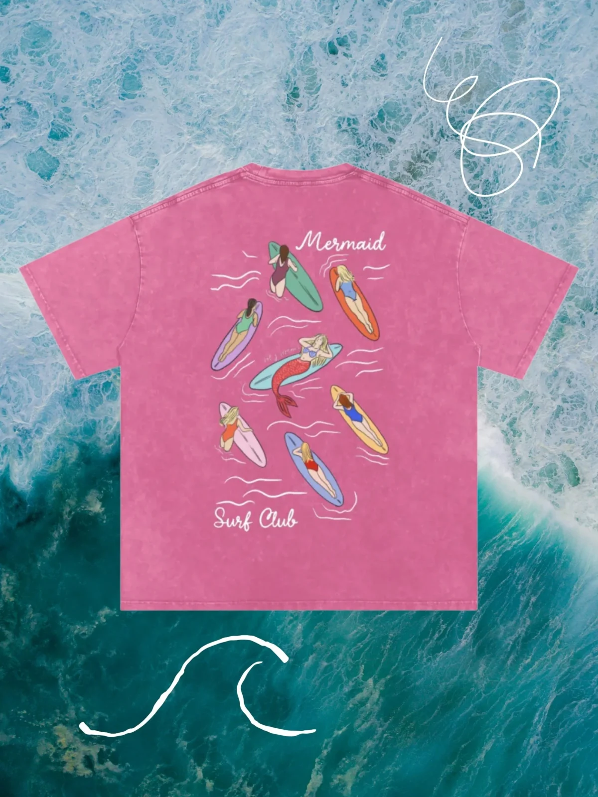 mermaid surf club acid wash tee