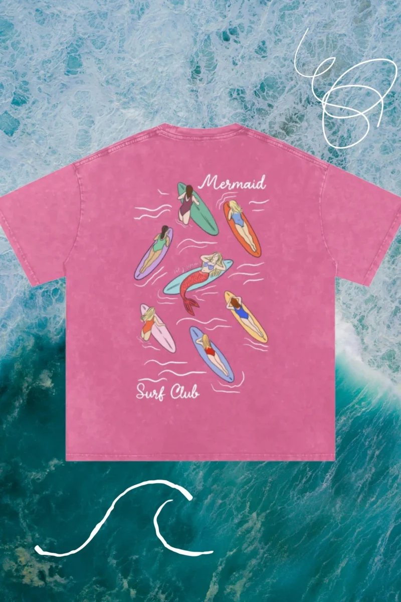 mermaid surf club acid wash tee