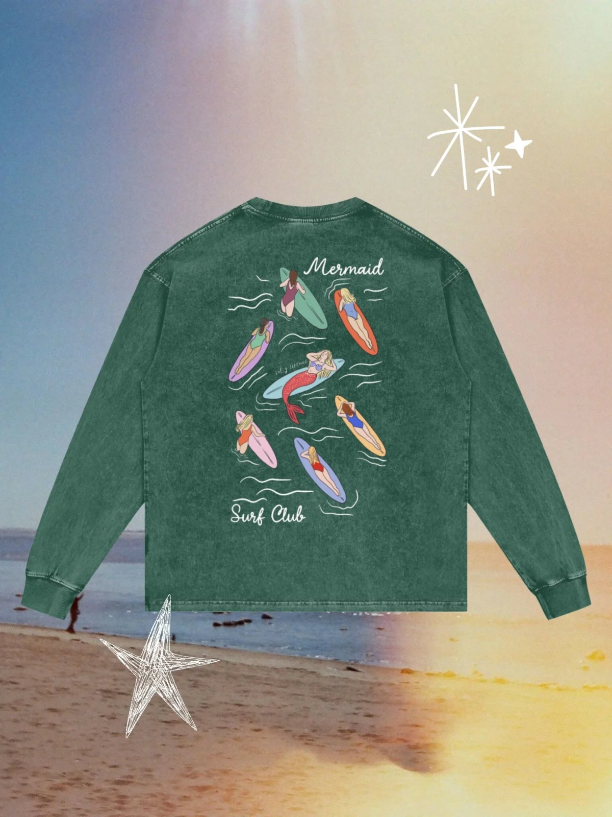 mermaid surf club acid wash longsleeve