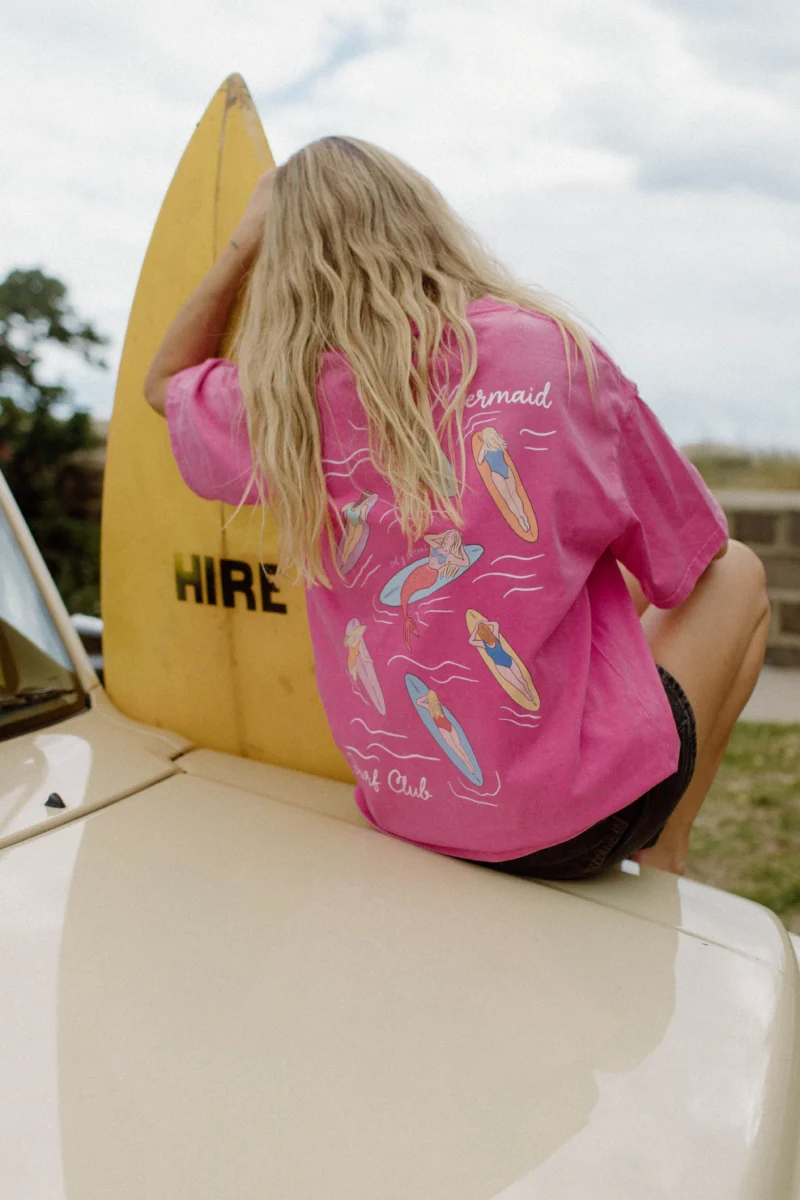 mermaid surf club acid wash tee