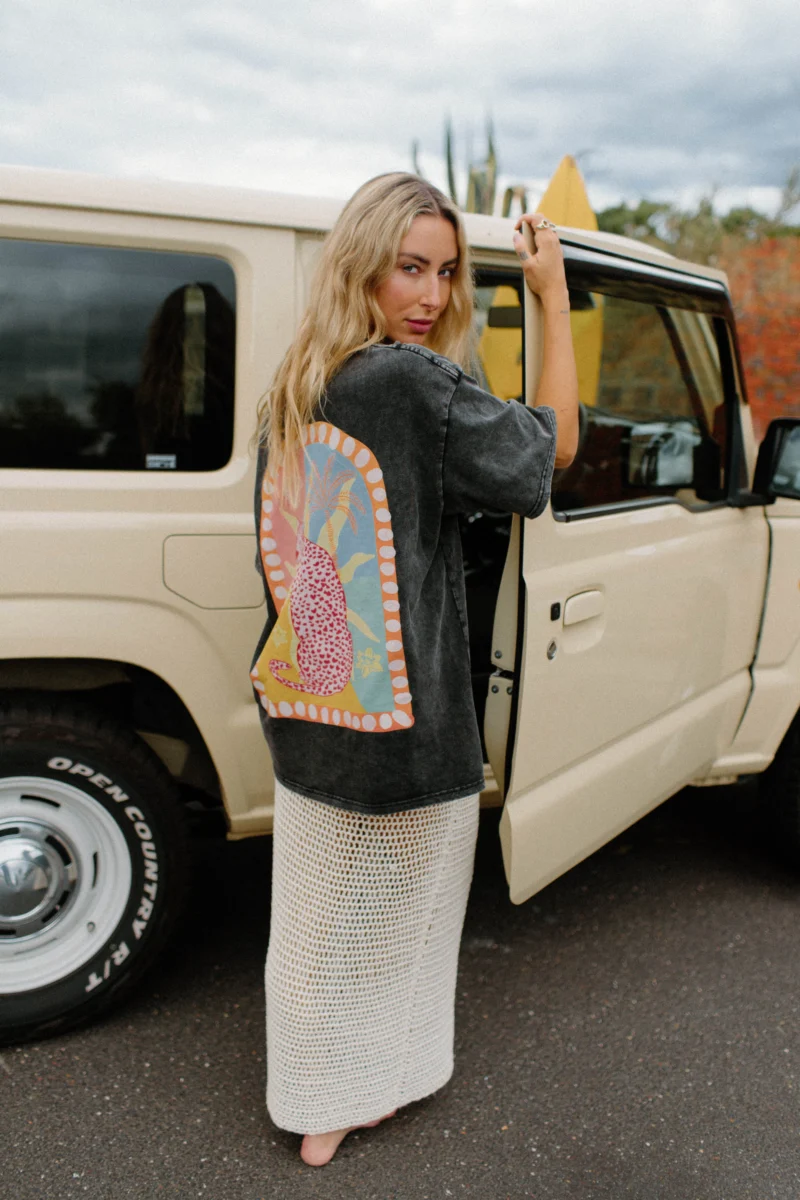 tropical leopard acid wash tee