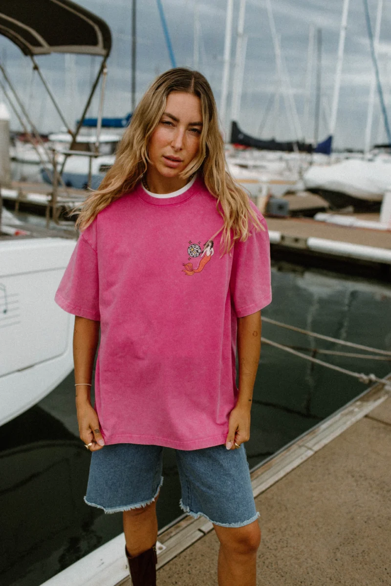 disco sirena acid wash tee pink