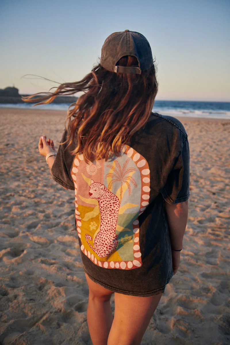 tropical leopard acid wash tee