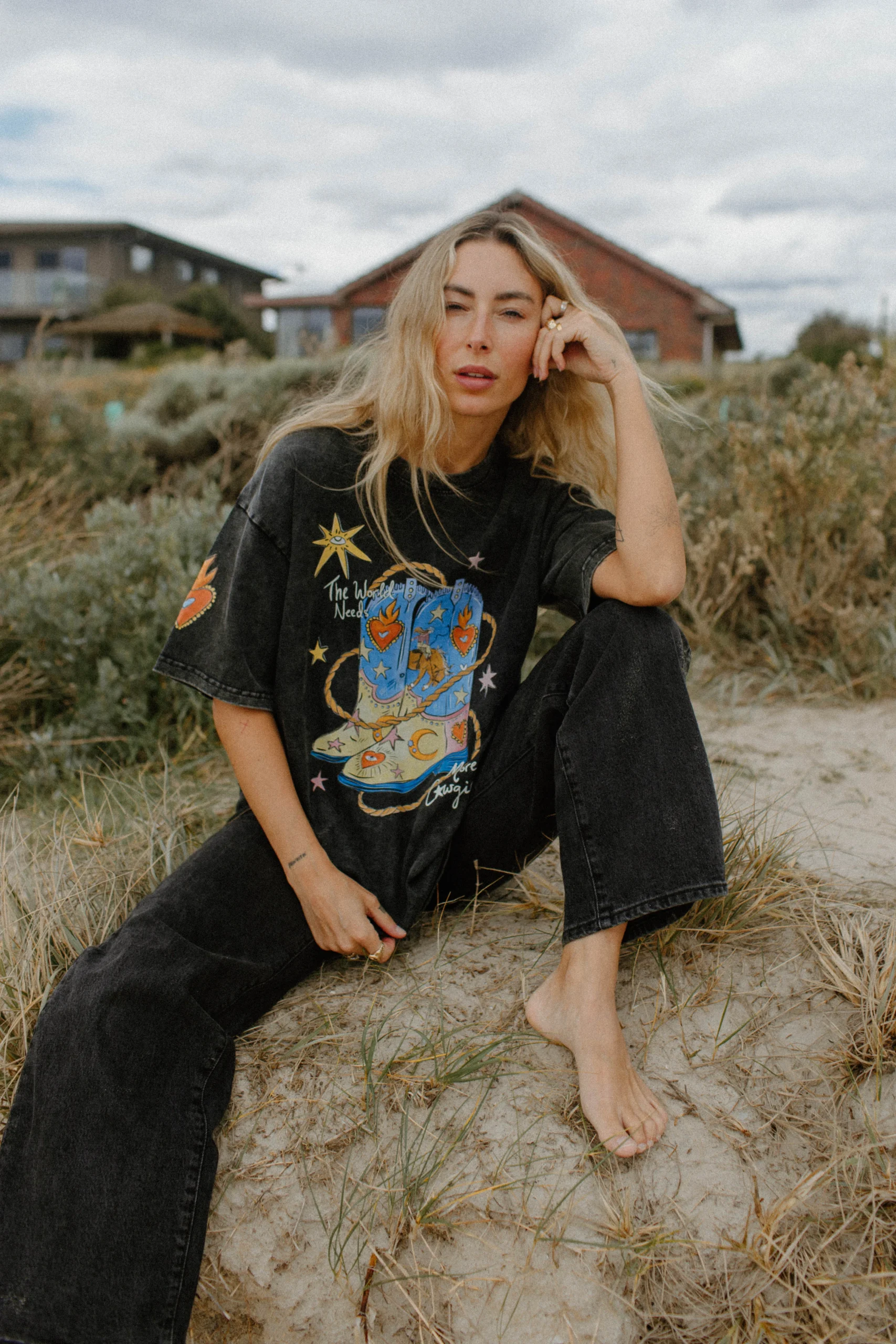 the world needs more cowgirls acid wash tee