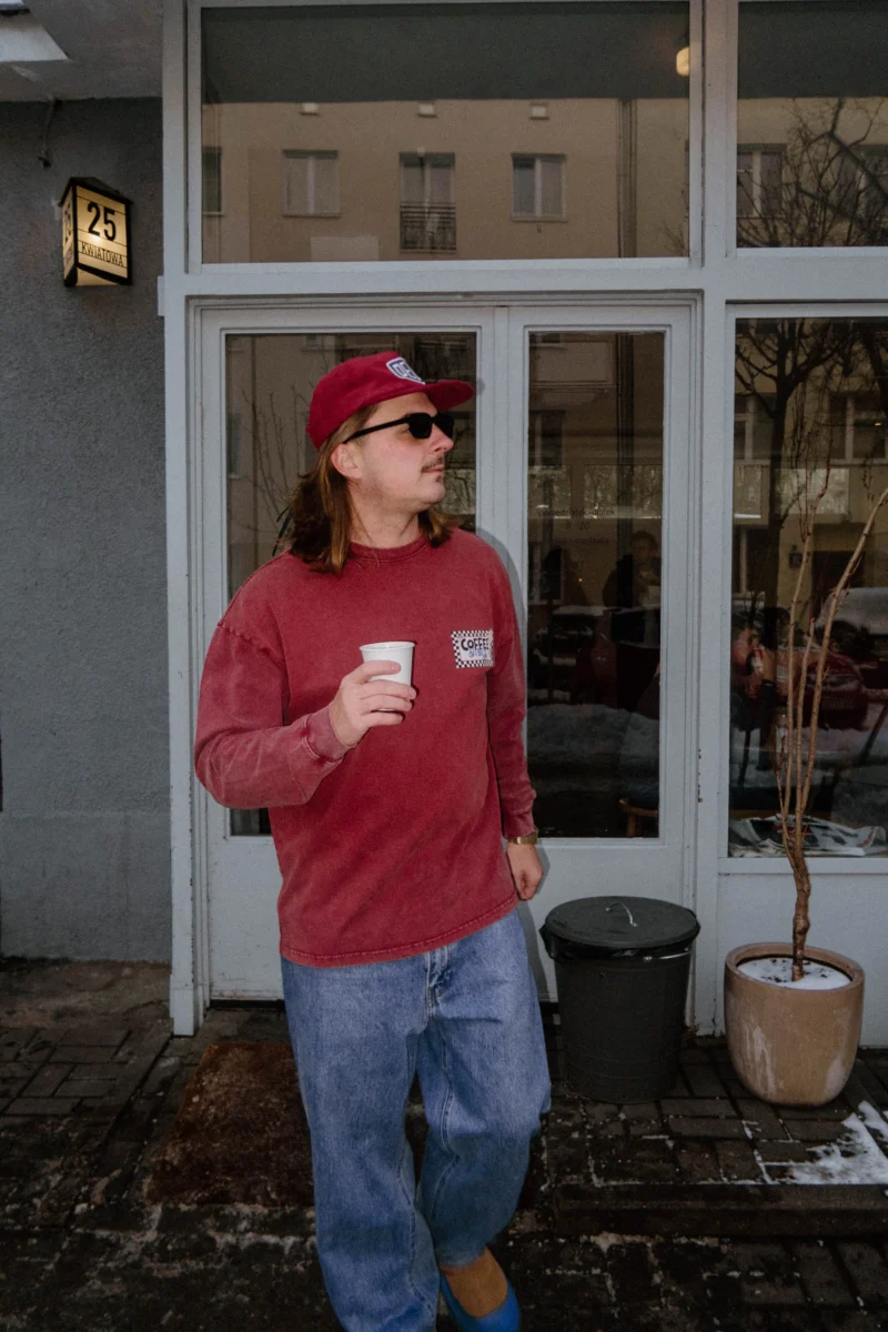 coffee vibes only acid wash longsleeve cherry