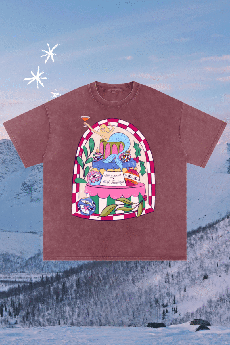 festive mermaid acid wash tee