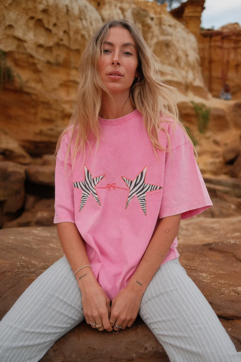 zebra bralette acid wash tee (candy pink)