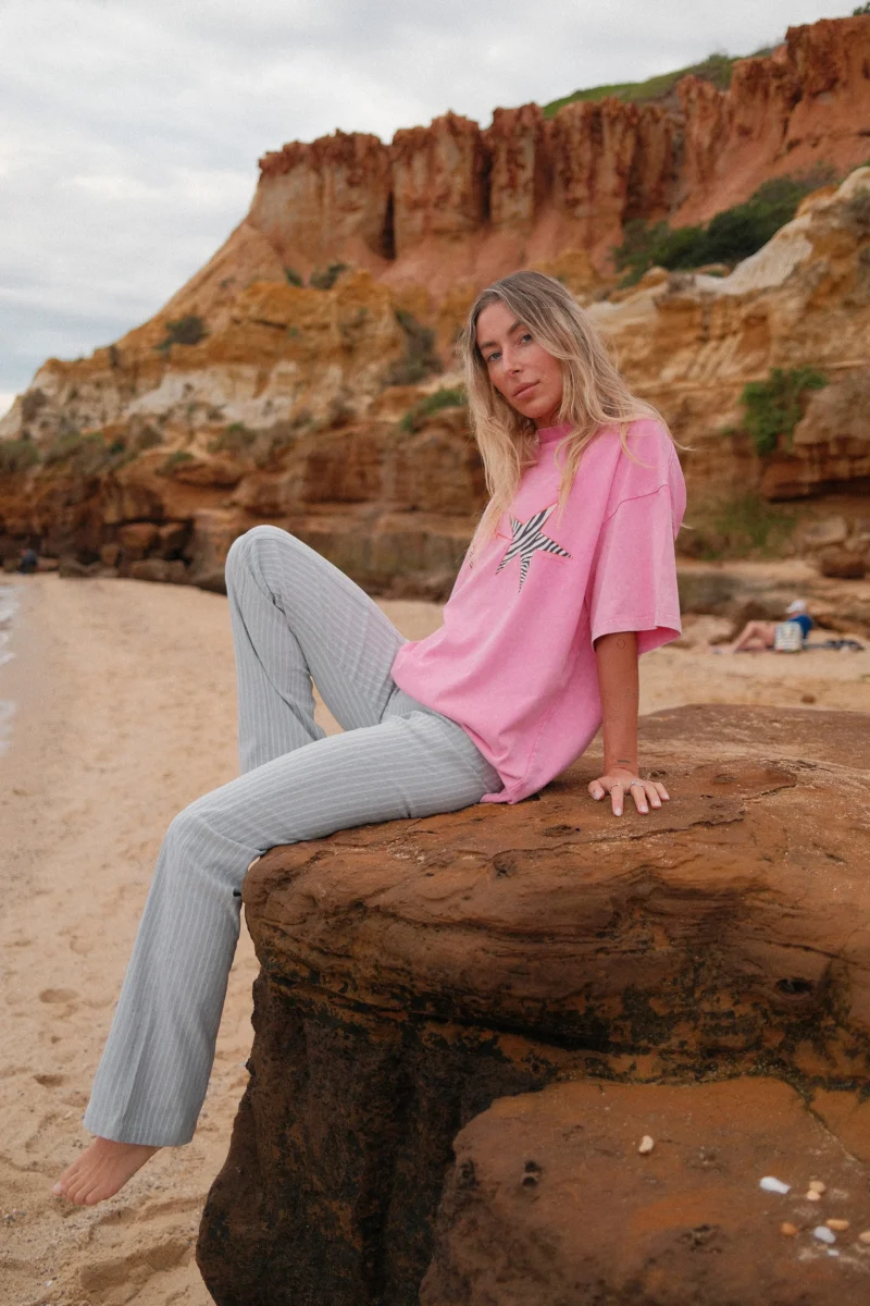 zebra bralette acid wash tee (candy pink)