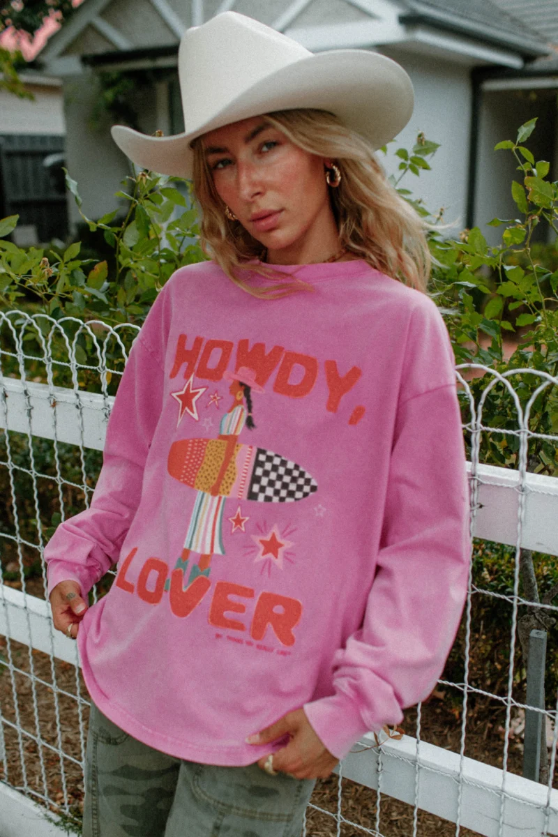 howdy lover acid wash long sleeve (candy pink) eng